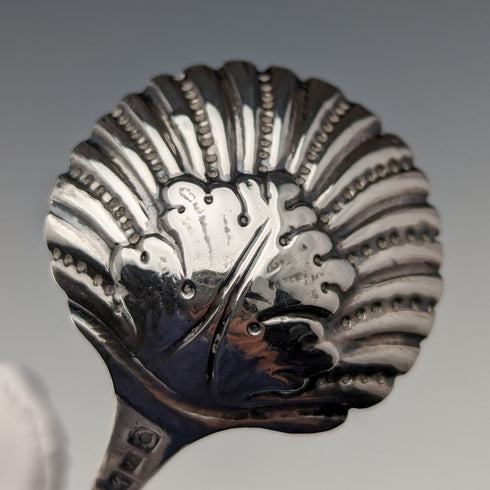 約 1890 年瑞士古董純銀茶盒湯匙貝殼和天使裝飾